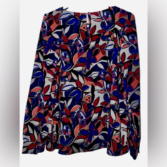 J Crew Factory Boatneck Abstract Floral Long Sleeve Blouse Top Small - Picture 4 of 6